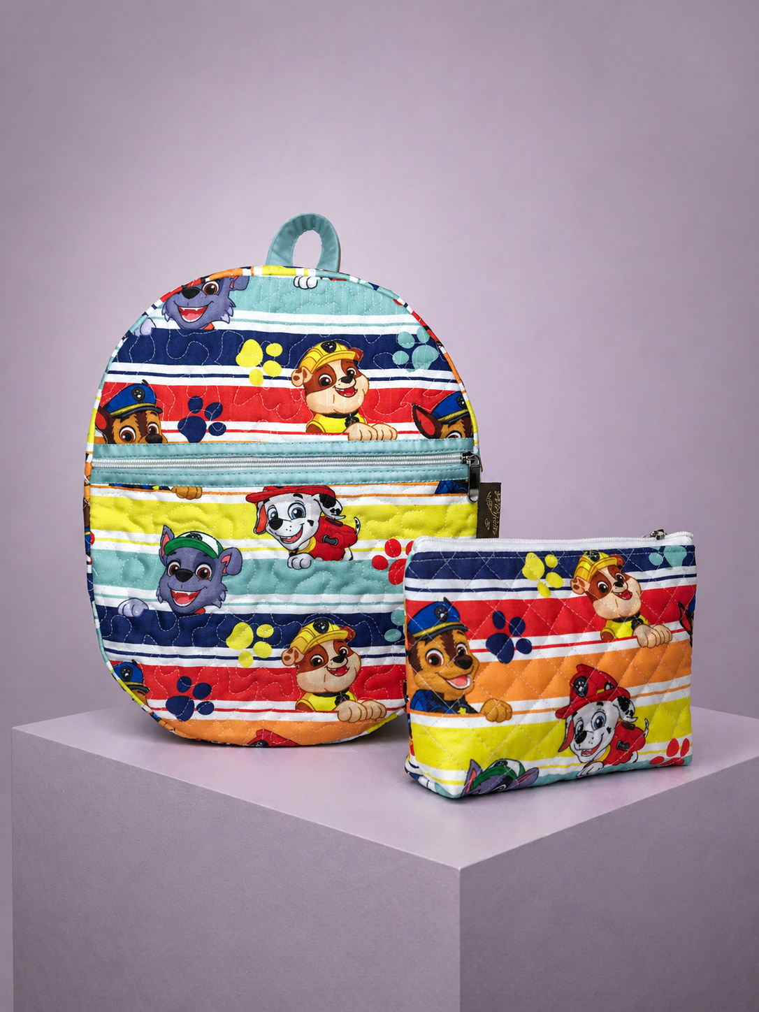 Paw Patrol Rainbow Stripe Boy Backpack & Zipper Pouch