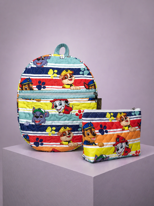 Paw Patrol Rainbow Stripe Boy Backpack & Zipper Pouch