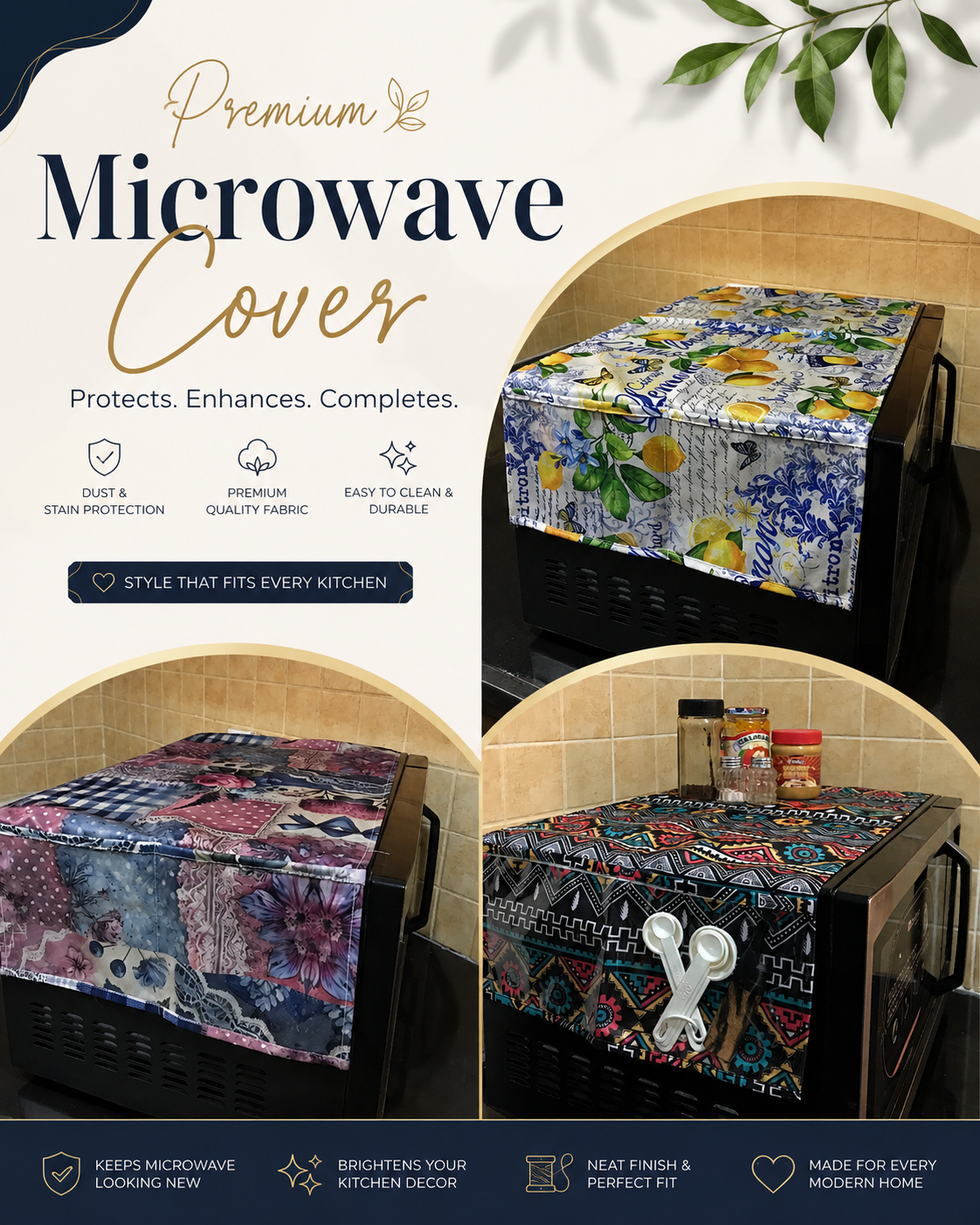 Printed Microwave Oven Cover with Utility Pockets