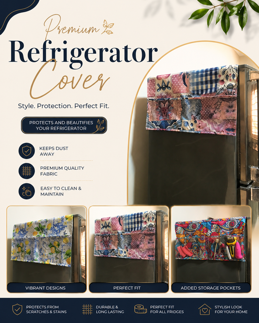 Printed Refrigerator Cover with Storage Pockets
