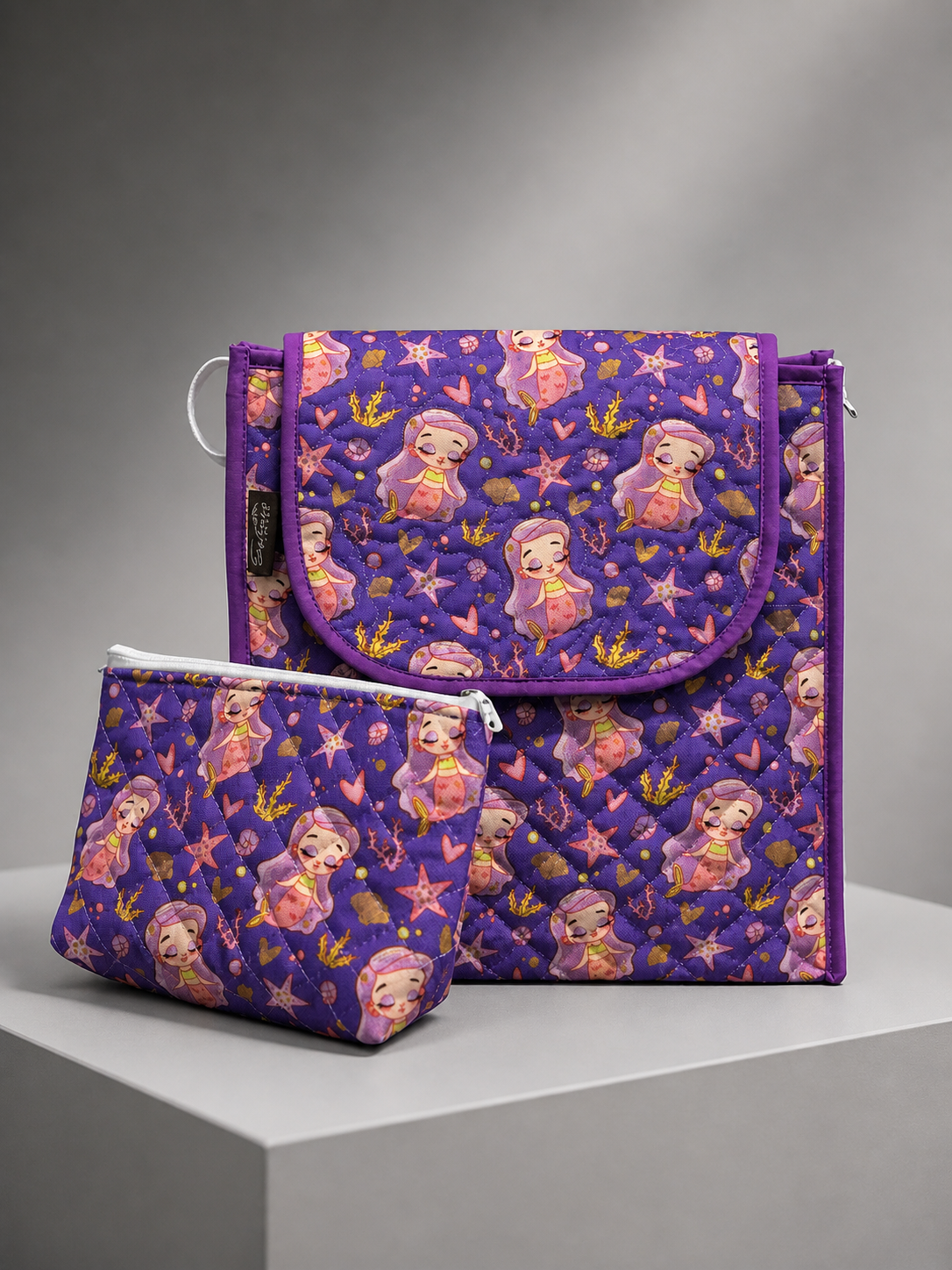 Purple Ocean Mermaid Girl Backpack & Zipper Pouch