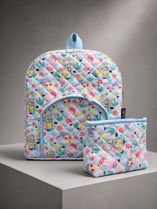 Blue Mermaid Fantasy Girl Backpack & Zipper Pouch