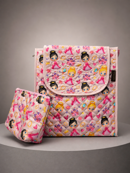 Pink Princess Castle Girl Backpack & Zipper Pouch