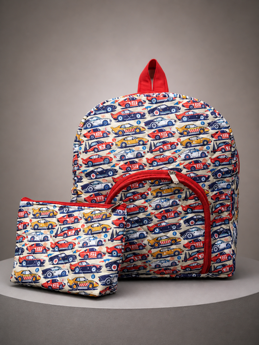 Racing Cars Adventure Boy Backpack & Zipper Pouch