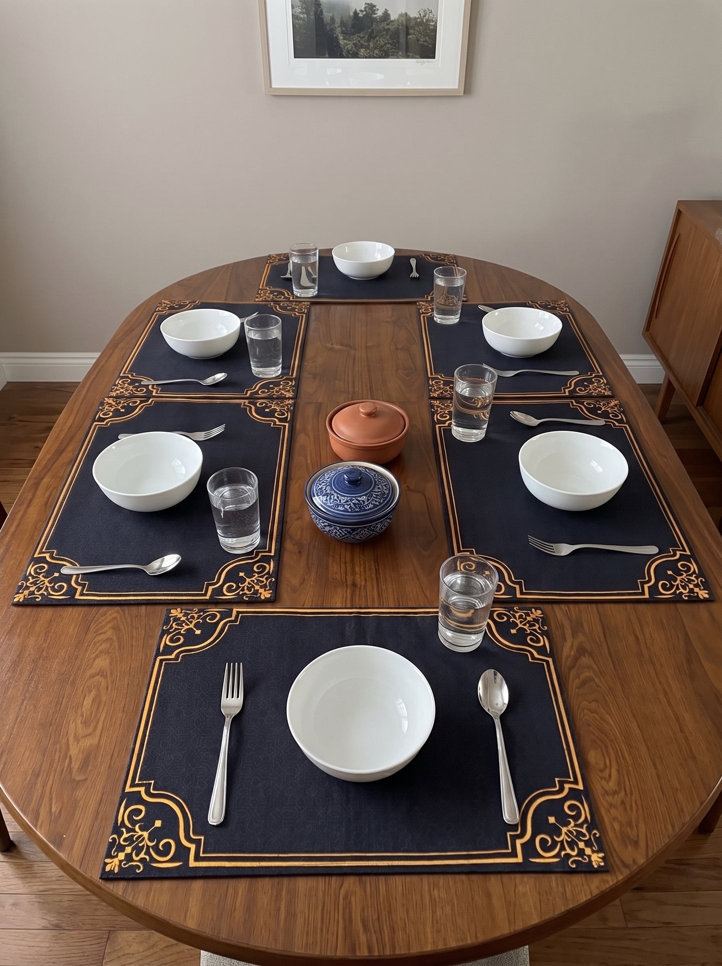 Royal Navy & Gold Filigree - Canvas Table Mat