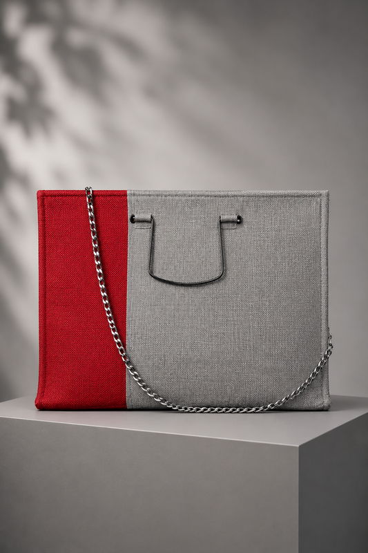 Everyday Classic Tote – Grey & Red