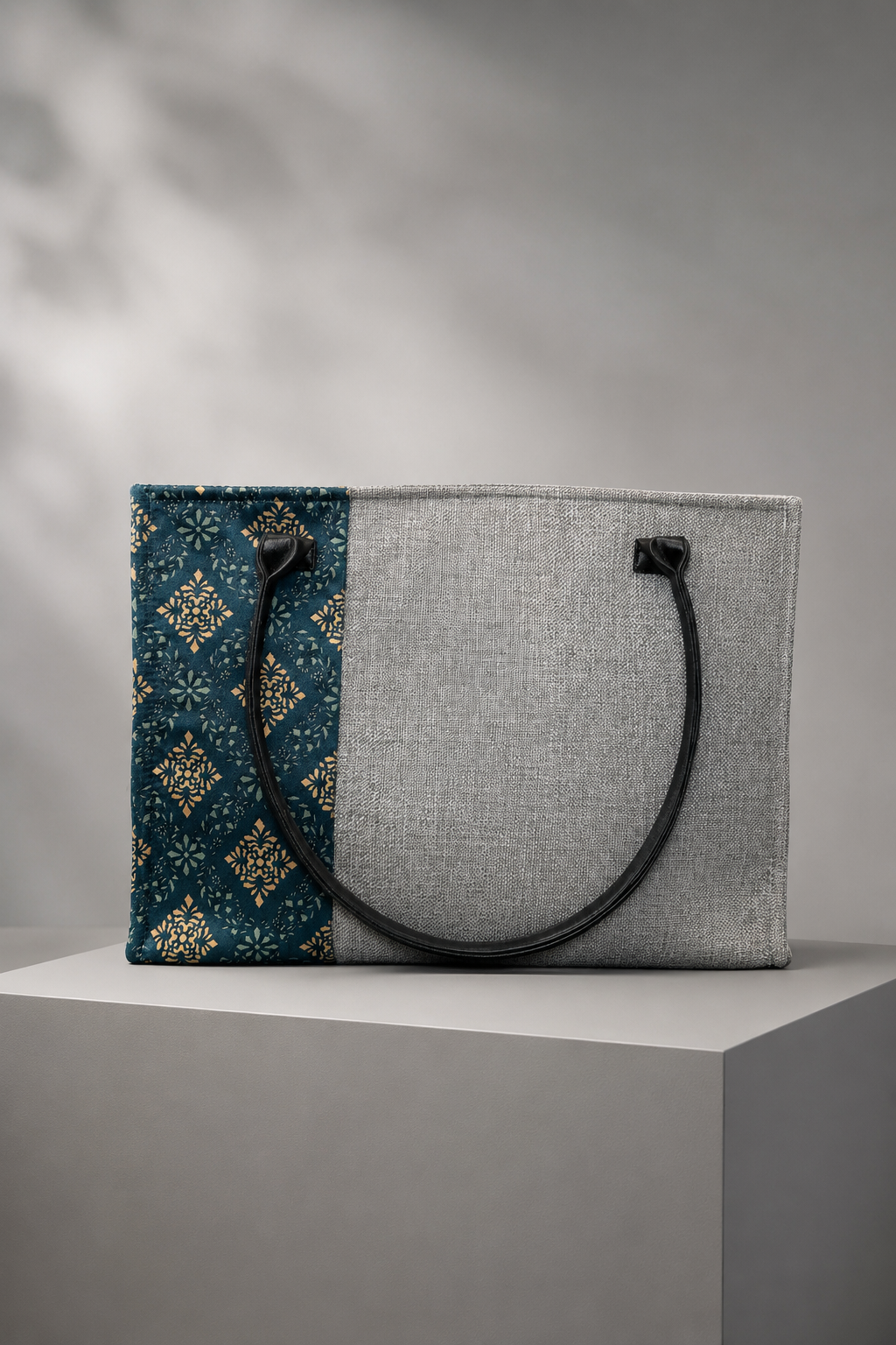 Everyday Classic Tote – Grey & Printed Panel