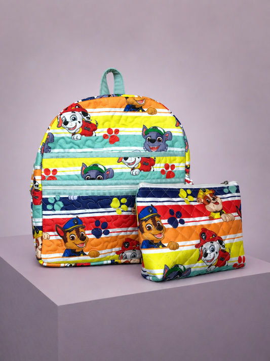 Paw Patrol Rainbow Stripe Boy Backpack & Zipper Pouch