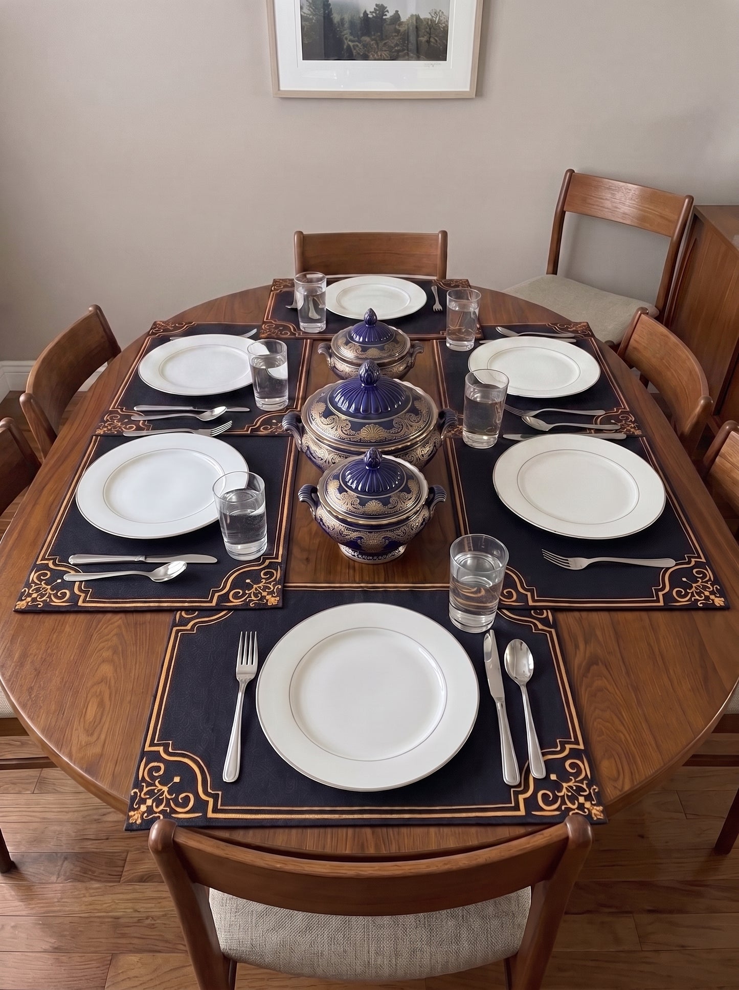 Royal Navy & Gold Filigree - Canvas Table Mat