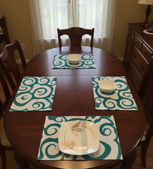 Teal Swirl – Canvas Table Mat