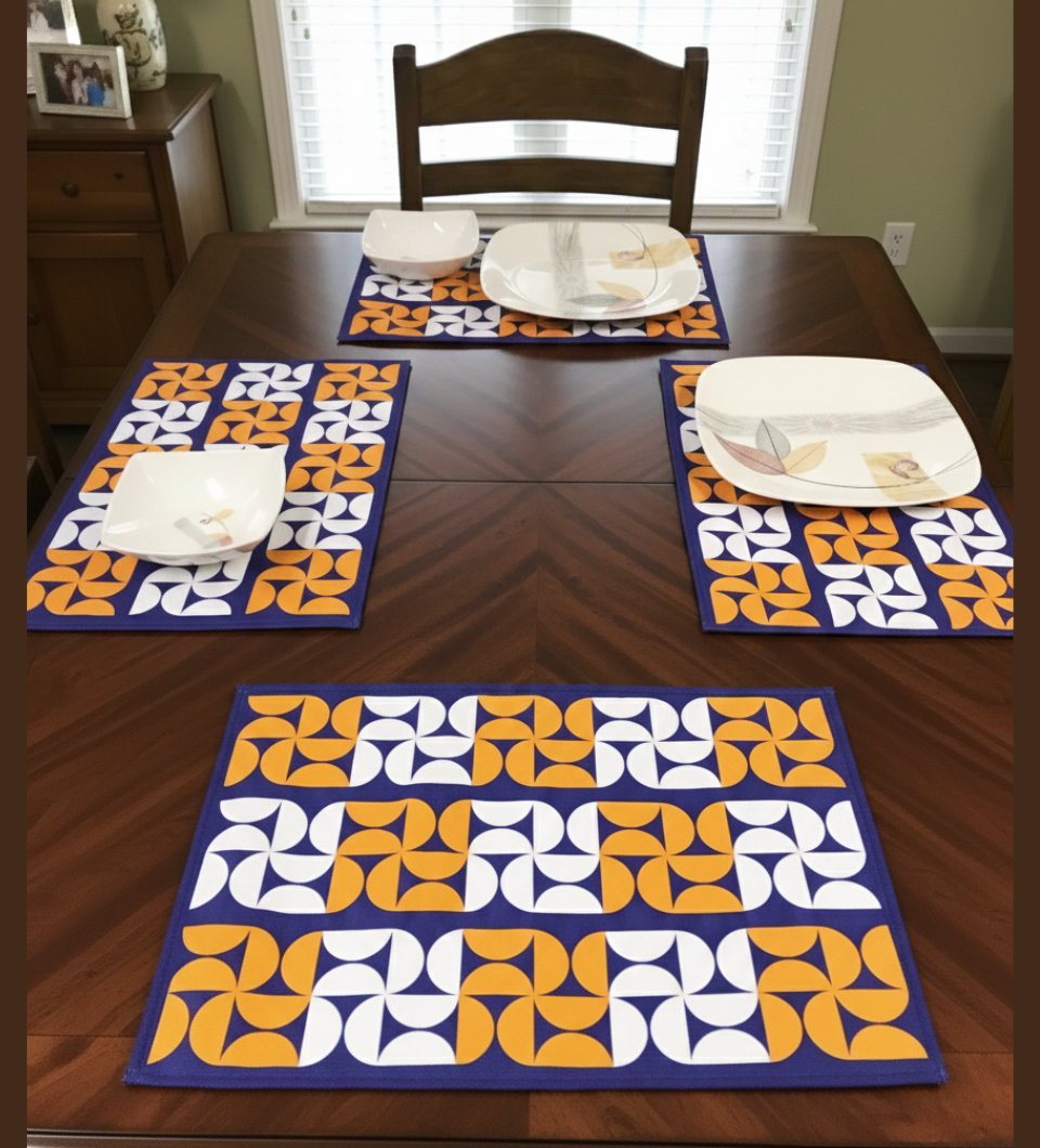 Blue & Mustard Geometric – Canvas Table Mat