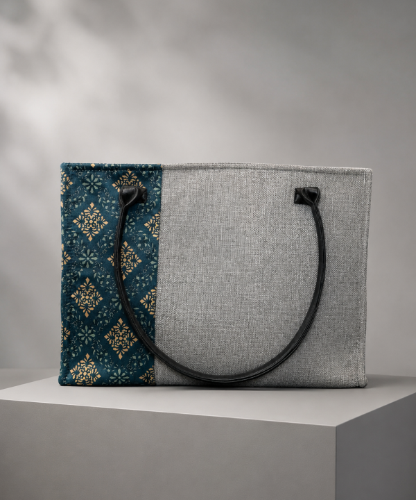 Everyday Classic Tote – Grey & Printed Panel