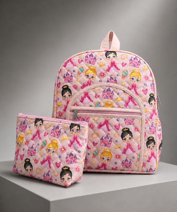 Pink Princess Castle Kids Backpack & Zipper Pouch
