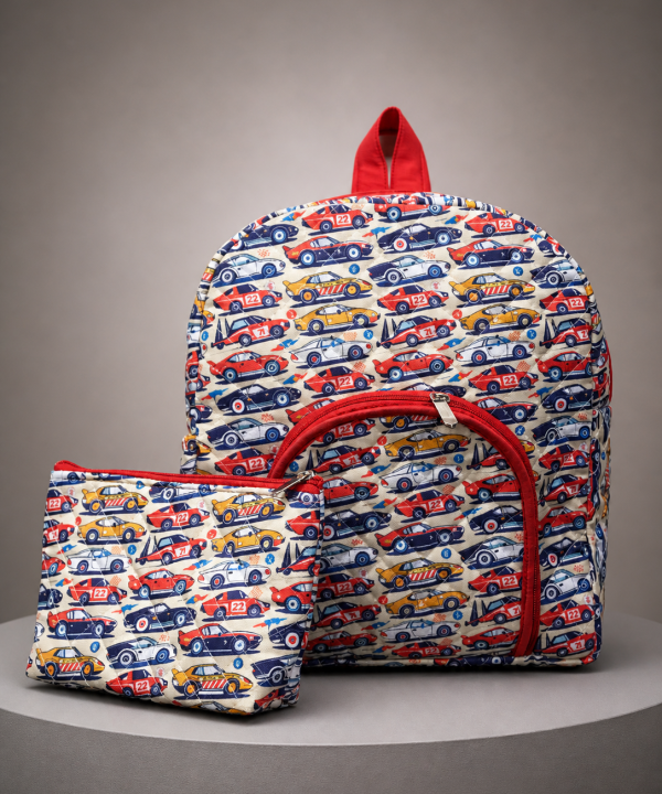 Racing Cars Adventure Kids Backpack & Zipper Pouch